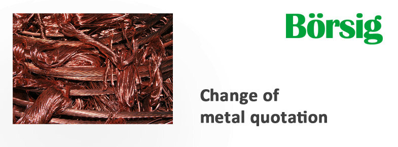 Change in metal quotation - no more DEL copper quotation
