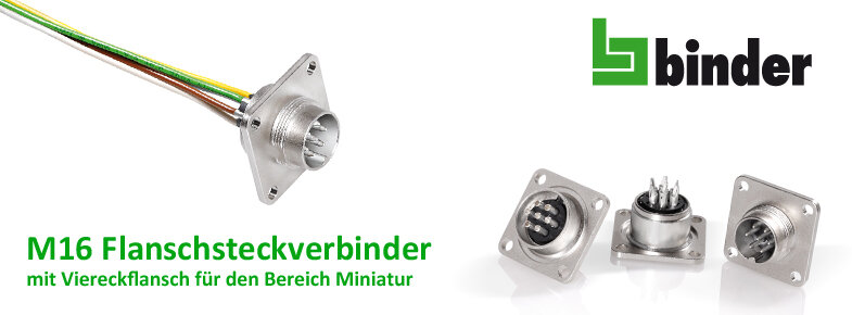 Neu: Binder M16 Flanschsteckverbinder mit Viereckflansch