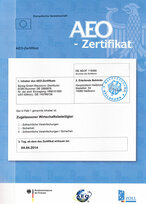 Das AEO F Zertifikat der Börsig GmbH bescheinigt die Sicherheitsstandards des Zollverfahrens.