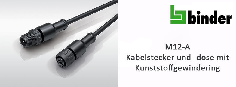 Binder: M12-A Kabelstecker und -dose mit Kunststoffgewindering