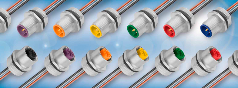 Binder M12 Steckverbinder mit farbigen Kontakteinsätzen