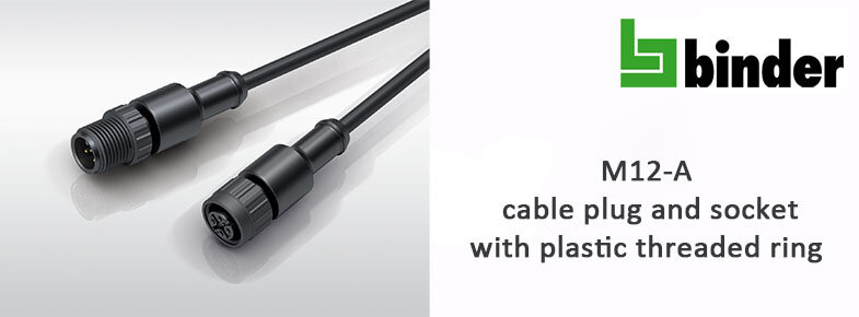 Binder: M12-A cable plug and socket with plastic threaded ring
